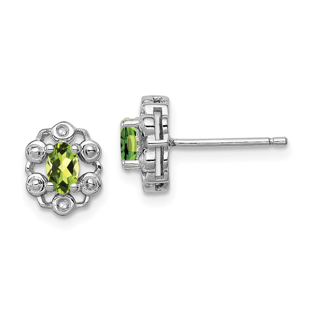 Sterling Silver Rhodium-Plated Peridot August Birthstone Diamond Earrings 93$
